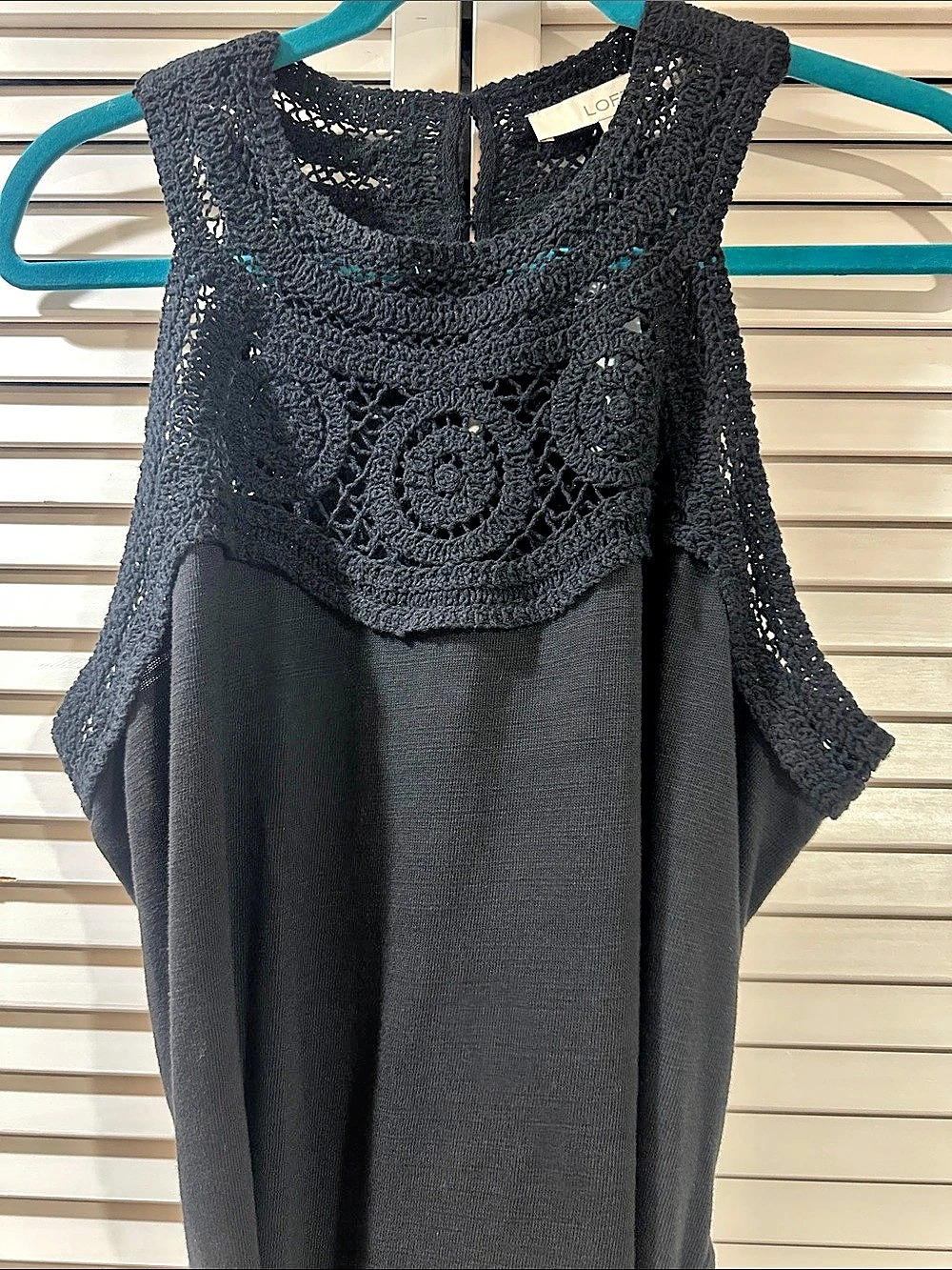 LOFT Black Crochet Yoke Maxi Dress Women's Large